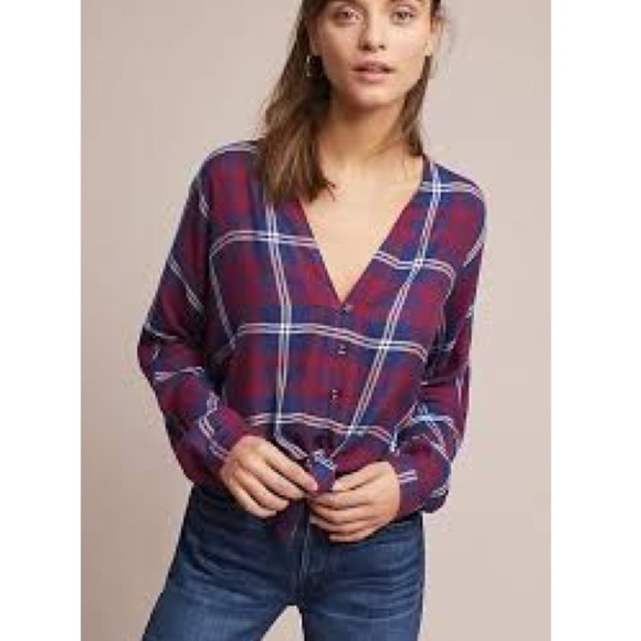 Rails x Anthropologie Sloane Red Blue Boxy Plaid Top XS - Picture 1 of 10